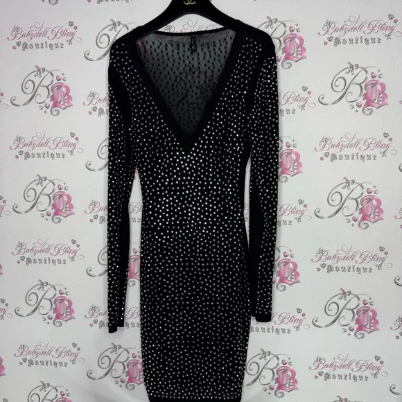 San joy dress rhinestones bling diamonds crystals mesh black silver new years - Picture 2 of 10